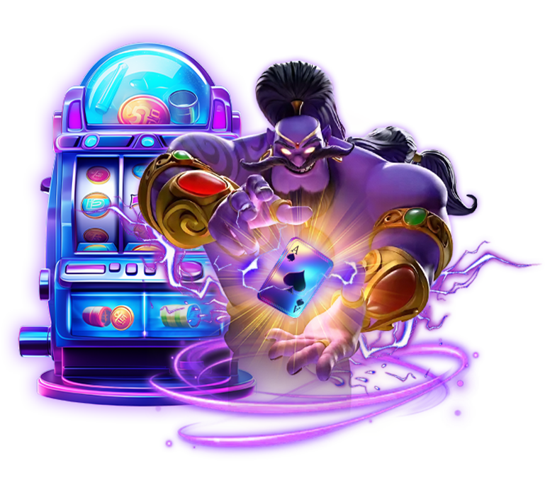 Mascot character promoting casino app download.